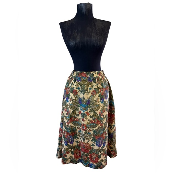 Vintage Anna G Orange Cream Pleated A-Line Skirt - Picture 2 of 15